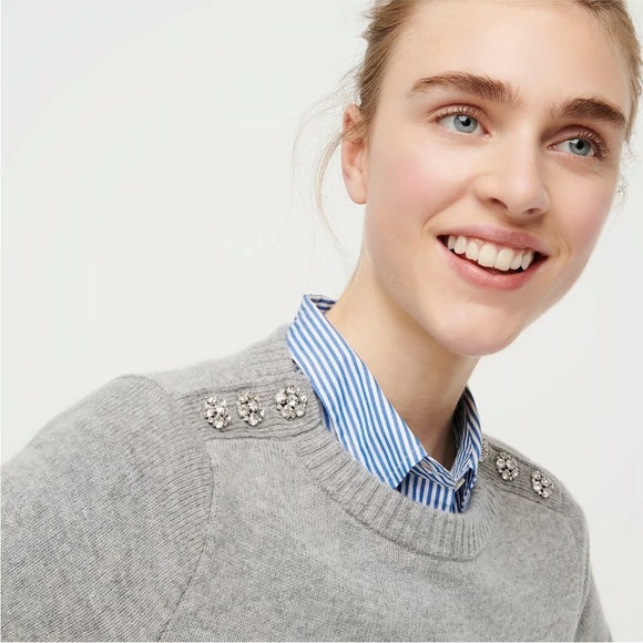 J. Crew Sweaters - J Crew Jeweled Rhinestone Button Wool Blend Sweater. Gray. Medium